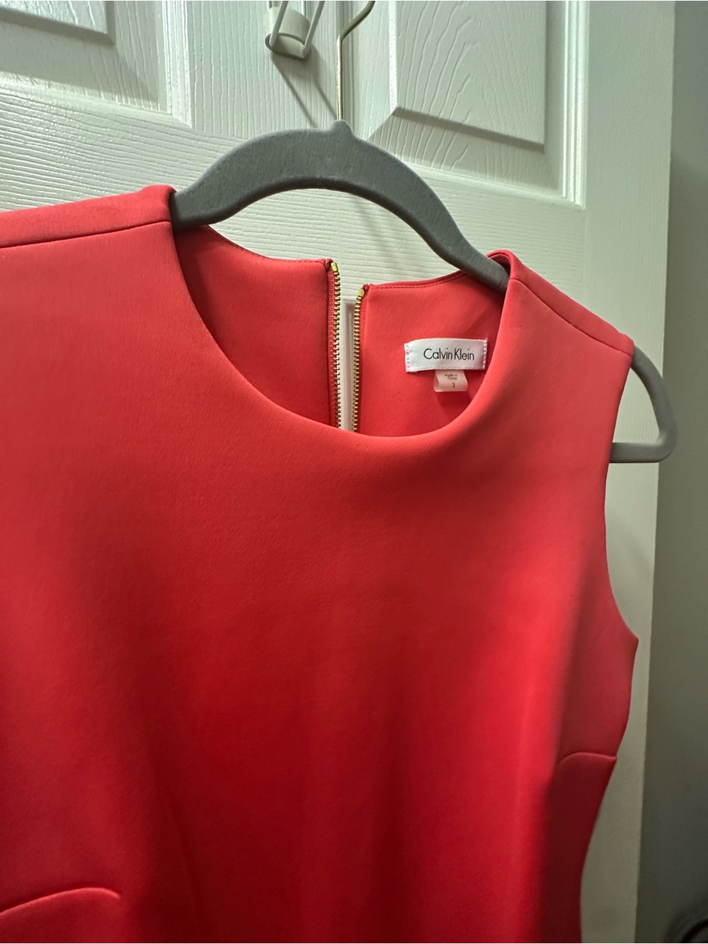 Calvin Klein Coral and Fuchsia Colorblock Midi Sheath Dress - Picture 6 of 10